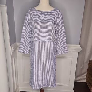 Isaac Mizrahi Three-Quarter Sleeve Striped Linen Dress